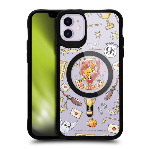 Harry Potter Magical Icons Gryffindor Pattern BLACK SHOCKPROOF BUMPER CASE COMPATIBLE WITH Apple iPhone 11 & MAGSAFE