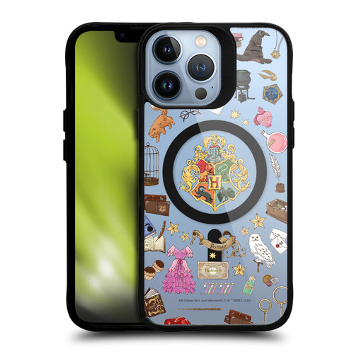 Harry Potter Magical Icons Hogwarts Pattern BLACK SHOCKPROOF BUMPER CASE COMPATIBLE WITH Apple iPhone 13 Pro Max & MAGSAFE