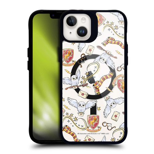 Harry Potter Magical Icons Hedwig Gryffindor Pattern BLACK SHOCKPROOF BUMPER CASE COMPATIBLE WITH Apple iPhone 14 Plus & MAGSAFE
