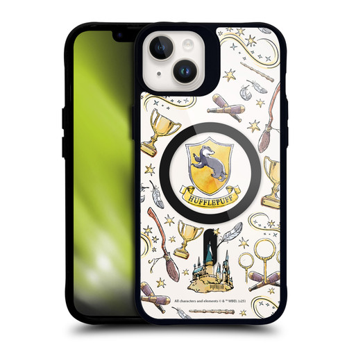 Harry Potter Magical Icons Hufflepuff Pattern BLACK SHOCKPROOF BUMPER CASE COMPATIBLE WITH Apple iPhone 14 Plus & MAGSAFE