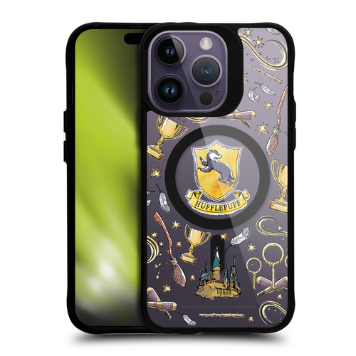 Harry Potter Magical Icons Hufflepuff Pattern BLACK SHOCKPROOF BUMPER CASE COMPATIBLE WITH Apple iPhone 14 Pro Max & MAGSAFE
