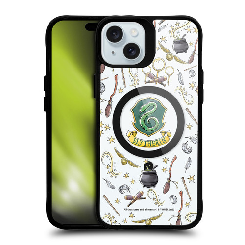 Harry Potter Magical Icons Slytherin Pattern BLACK SHOCKPROOF BUMPER CASE COMPATIBLE WITH Apple iPhone 15 Plus & MAGSAFE