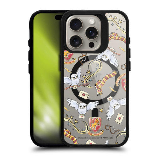 Harry Potter Magical Icons Hedwig Gryffindor Pattern BLACK SHOCKPROOF BUMPER CASE COMPATIBLE WITH Apple iPhone 15 Pro & MAGSAFE