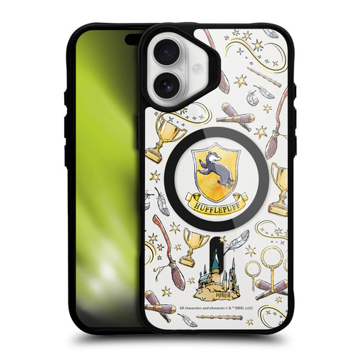 Harry Potter Magical Icons Hufflepuff Pattern BLACK SHOCKPROOF BUMPER CASE COMPATIBLE WITH Apple iPhone 16 Plus & MAGSAFE