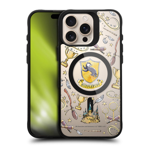 Harry Potter Magical Icons Hufflepuff Pattern BLACK SHOCKPROOF BUMPER CASE COMPATIBLE WITH Apple iPhone 16 Pro Max & MAGSAFE