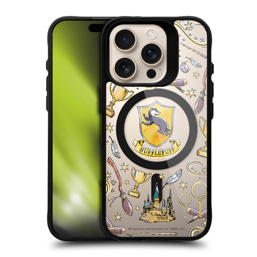 Harry Potter Magical Icons Hufflepuff Pattern BLACK SHOCKPROOF BUMPER CASE COMPATIBLE WITH Apple iPhone 16 Pro & MAGSAFE