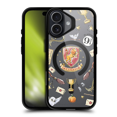 Harry Potter Magical Icons Gryffindor Pattern BLACK SHOCKPROOF BUMPER CASE COMPATIBLE WITH Apple iPhone 17 & MAGSAFE