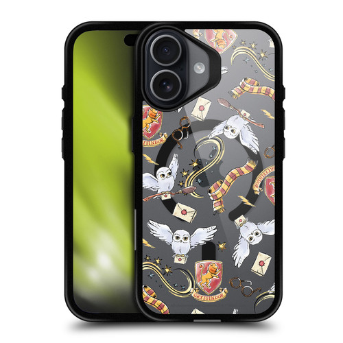 Harry Potter Magical Icons Hedwig Gryffindor Pattern BLACK SHOCKPROOF BUMPER CASE COMPATIBLE WITH Apple iPhone 17 & MAGSAFE