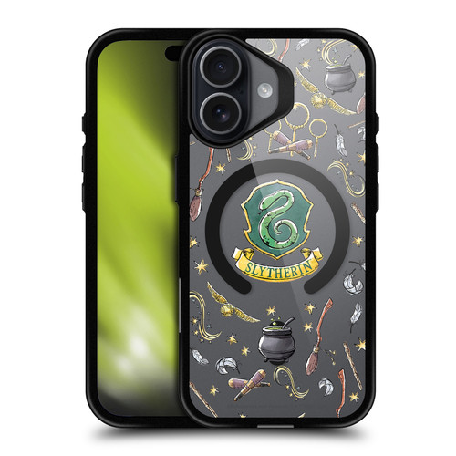Harry Potter Magical Icons Slytherin Pattern BLACK SHOCKPROOF BUMPER CASE COMPATIBLE WITH Apple iPhone 17 & MAGSAFE