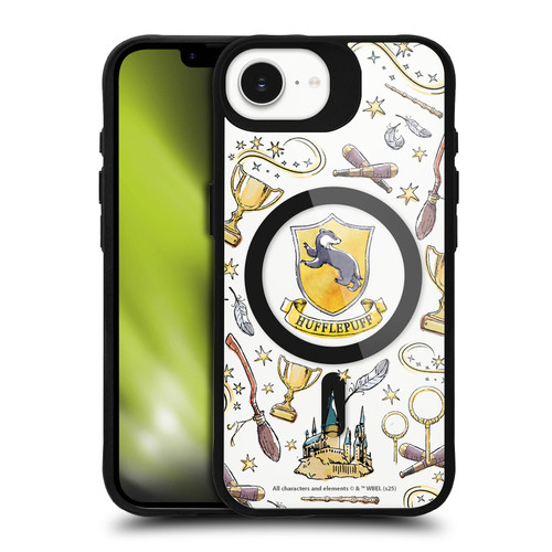 Harry Potter Magical Icons Hufflepuff Pattern BLACK SHOCKPROOF BUMPER CASE COMPATIBLE WITH Apple iPhone 16e & MAGSAFE