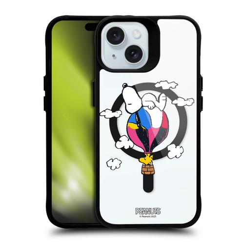 Peanuts Snoopy & Friends Woodstock Balloon BLACK SHOCKPROOF BUMPER CASE COMPATIBLE WITH Apple iPhone 15 & MAGSAFE