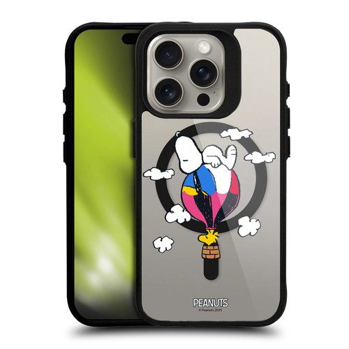Peanuts Snoopy & Friends Woodstock Balloon BLACK SHOCKPROOF BUMPER CASE COMPATIBLE WITH Apple iPhone 15 Pro & MAGSAFE