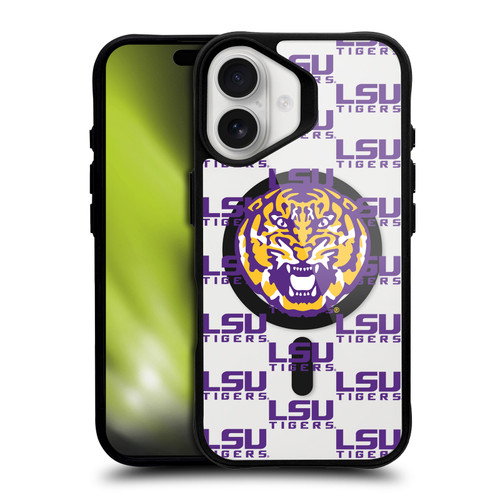 Louisiana State University LSU Louisiana State University LSU Logo Pattern BLACK SHOCKPROOF BUMPER CASE COMPATIBLE WITH Apple iPhone 16 & MAGSAFE