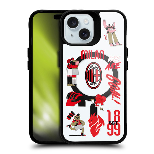 AC Milan Logo Icon Icons BLACK SHOCKPROOF BUMPER CASE COMPATIBLE WITH  & MAGSAFE Apple iPhone 15