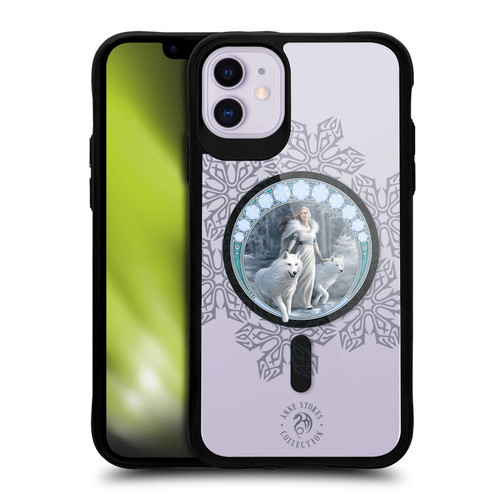 Anne Stokes Mixed Fantasy Art Wolf Winter Guardian BLACK SHOCKPROOF BUMPER CASE COMPATIBLE WITH  & MAGSAFE Apple iPhone 11