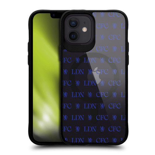 Chelsea Football Club Logo Icon Lions Pattern BLACK SHOCKPROOF BUMPER CASE COMPATIBLE WITH  & MAGSAFE Apple iPhone 12 / iPhone 12 Pro