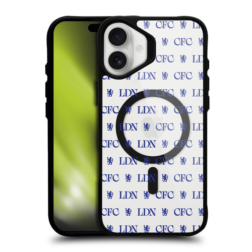 Chelsea Football Club Logo Icon Lions Pattern BLACK SHOCKPROOF BUMPER CASE COMPATIBLE WITH  & MAGSAFE Apple iPhone 16 Plus