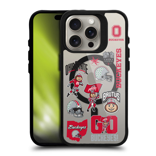 Ohio State University Logo Icon Sticker Collage BLACK SHOCKPROOF BUMPER CASE COMPATIBLE WITH  & MAGSAFE Apple iPhone 15 Pro