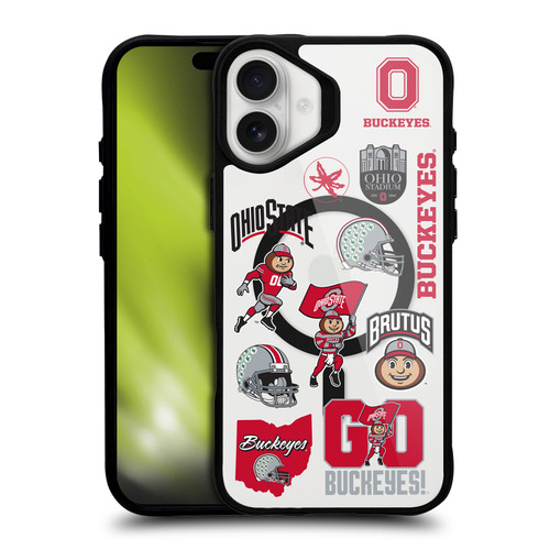 Ohio State University Logo Icon Sticker Collage BLACK SHOCKPROOF BUMPER CASE COMPATIBLE WITH  & MAGSAFE Apple iPhone 16 Plus