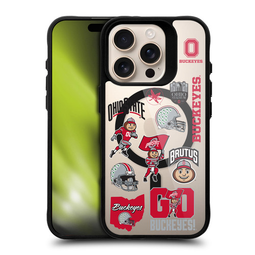Ohio State University Logo Icon Sticker Collage BLACK SHOCKPROOF BUMPER CASE COMPATIBLE WITH  & MAGSAFE Apple iPhone 16 Pro