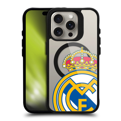 Real Madrid CF Logo Icon Crest Oversized BLACK SHOCKPROOF BUMPER CASE COMPATIBLE WITH  & MAGSAFE Apple iPhone 15 Pro