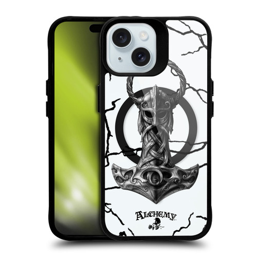 Alchemy Gothic Gothic Art Mjolnir Hammer BLACK SHOCKPROOF BUMPER CASE COMPATIBLE WITH  & MAGSAFE Apple iPhone 15