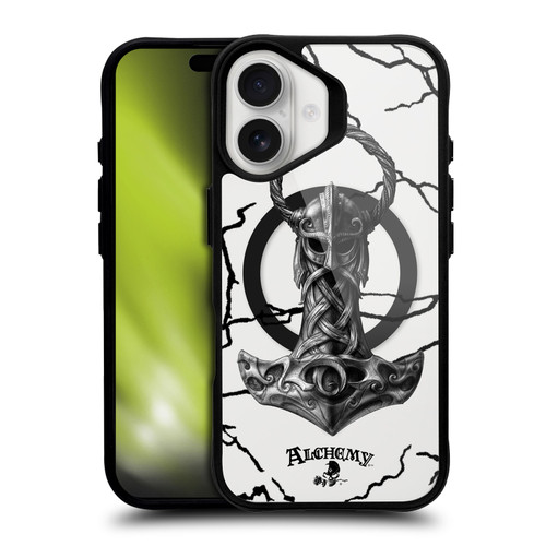 Alchemy Gothic Gothic Art Mjolnir Hammer BLACK SHOCKPROOF BUMPER CASE COMPATIBLE WITH  & MAGSAFE Apple iPhone 16