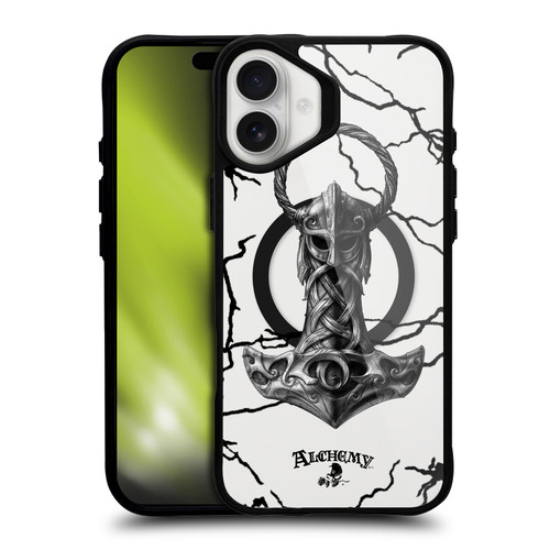 Alchemy Gothic Gothic Art Mjolnir Hammer BLACK SHOCKPROOF BUMPER CASE COMPATIBLE WITH Apple iPhone 16 Plus & MAGSAFE