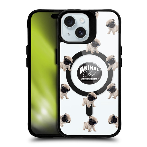 Animal Club International Icons Pug Pattern BLACK SHOCKPROOF BUMPER CASE COMPATIBLE WITH  & MAGSAFE Apple iPhone 15