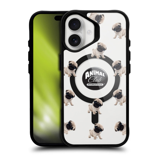 Animal Club International Icons Pug Pattern BLACK SHOCKPROOF BUMPER CASE COMPATIBLE WITH  & MAGSAFE Apple iPhone 16
