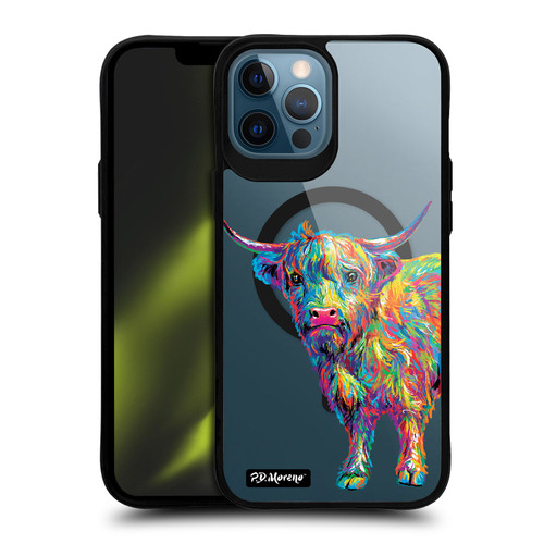 P.D. Moreno Gothic Art Reuben The Highland Cow BLACK SHOCKPROOF BUMPER CASE COMPATIBLE WITH  & MAGSAFE Apple iPhone 12 Pro Max