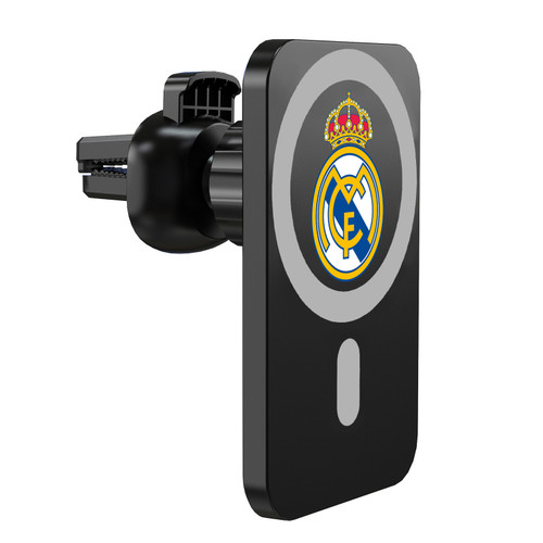 Real Madrid CF Logo Icon Plain Magnetic Car Phone Mount with Wireless Charger - Black MagSafe iPhone and Android Qi Devices