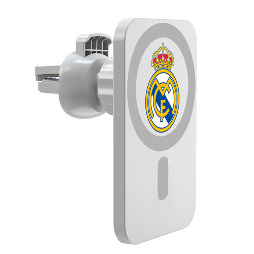 Real Madrid CF Logo Icon Plain Magnetic Car Phone Mount with Wireless Charger - White MagSafe iPhone and Android Qi Devices