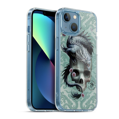 Anne Stokes Oriental Skull Green Dragon Swirls Soft Gel Case for Apple iPhone 13 Mini & MagSafe