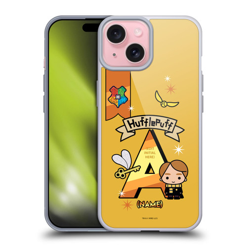 Custom Customised Personalised Harry Potter Deathly Hallows L Name Hufflepuff Soft Gel Case for Apple iPhone 15