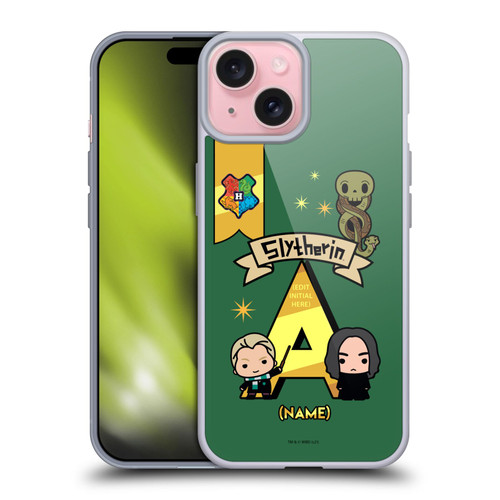 Custom Customised Personalised Harry Potter Deathly Hallows L Name Slytherin Soft Gel Case for Apple iPhone 15