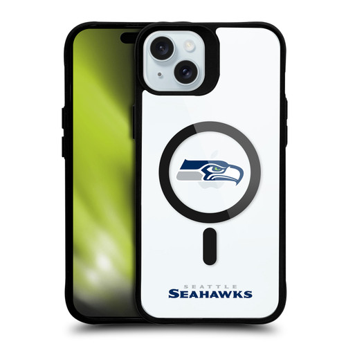 NFL Seattle Seahawks Logo BLACK SHOCKPROOF BUMPER CASE COMPATIBLE WITH Apple iPhone 15 Plus & MAGSAFE