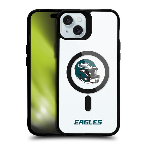 NFL Philadelphia Eagles Helmet Logotype BLACK SHOCKPROOF BUMPER CASE COMPATIBLE WITH Apple iPhone 15 Plus & MAGSAFE