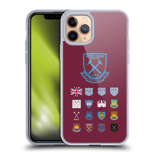 West Ham United FC Crest History Pattern 2 Soft Gel Case for Apple iPhone 11 Pro