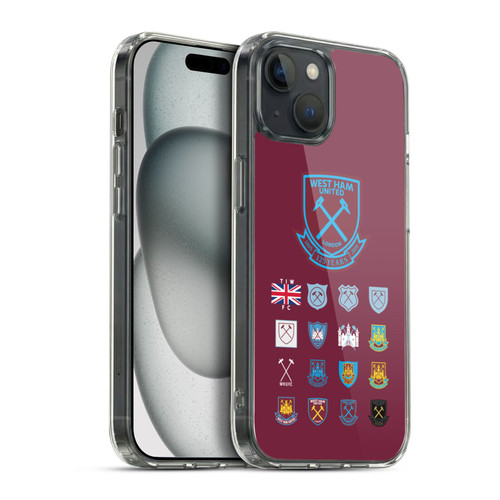 West Ham United FC Crest History Pattern 2 Soft Gel Case for Apple iPhone 15 Plus & MagSafe