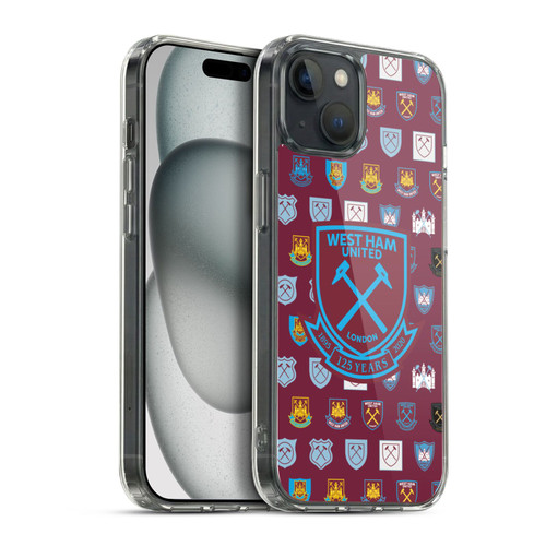 West Ham United FC Crest History Pattern 5 Soft Gel Case for Apple iPhone 15 Plus & MagSafe