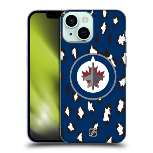 NHL Winnipeg Jets Leopard Pattern Soft Gel Case for Apple iPhone 13 Mini