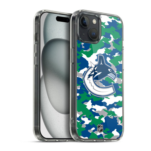 NHL Vancouver Canucks Camouflage Soft Gel Case for Apple iPhone 15 Plus & MagSafe