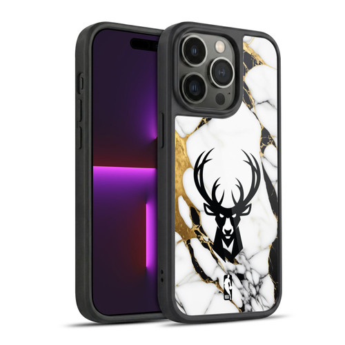 NBA Milwaukee Bucks White Marble Gel Armour Case For Apple iPhone 14 Pro