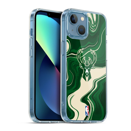 NBA Milwaukee Bucks Marble Agates Soft Gel Case for Apple iPhone 13 Mini & MagSafe