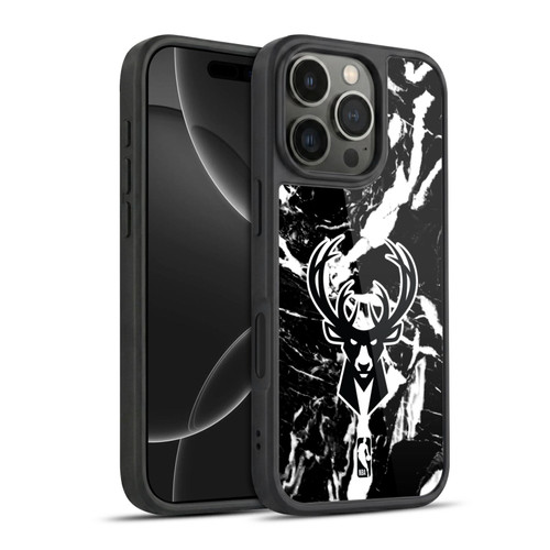 NBA Milwaukee Bucks Black Marble Gel Armour Case For Apple iPhone 16 Pro