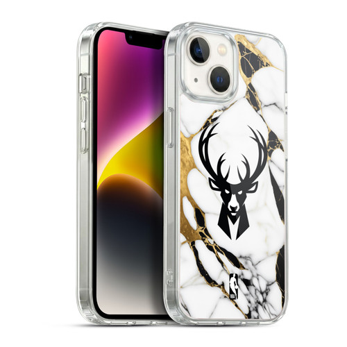 NBA Milwaukee Bucks White Marble Soft Gel Case for Apple iPhone 14