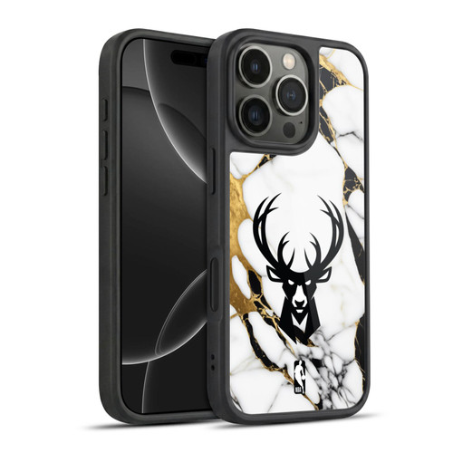 NBA Milwaukee Bucks White Marble Gel Armour Case For Apple iPhone 16 Pro