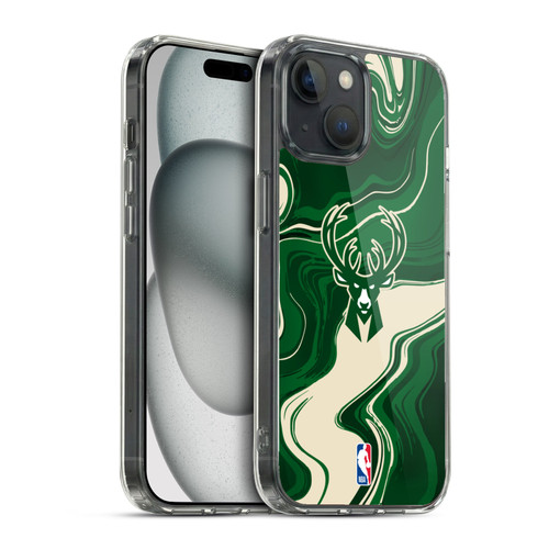 NBA Milwaukee Bucks Marble Agates Soft Gel Case for Apple iPhone 15 & MagSafe