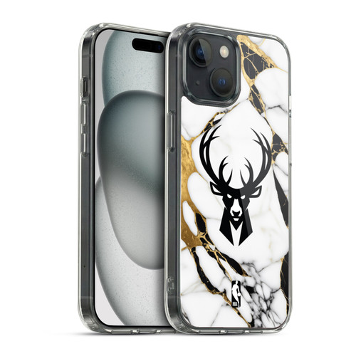 NBA Milwaukee Bucks White Marble Soft Gel Case for Apple iPhone 15 & MagSafe